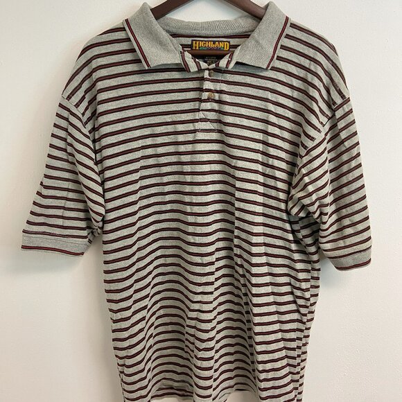 Highland Outfitters Vintage Mens Polo Size Large Cotton Gray Black Red - Picture 1 of 8